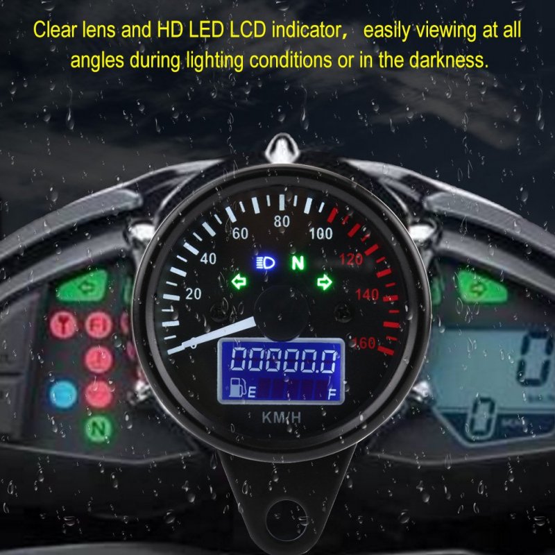 Universal Motorcycle Speedometer 0 160km H Digital Led Lcd Tachometer Speed Gauge Retro Black