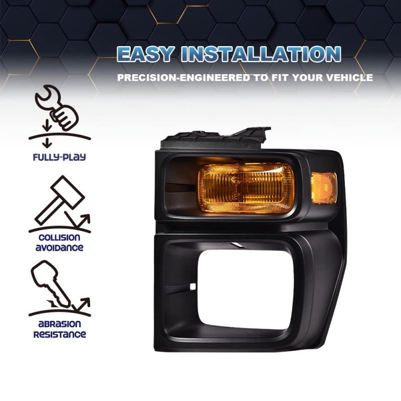 Headlight Trim Bezel With Parking Turn Signal Light For 08-14 Ford E150 E250 08-19 E350 Super Duty Headlamps Pair Set