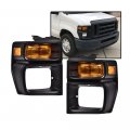 Headlight Trim Bezel With Parking Turn Signal Light For 08-14 Ford E150 E250 08-19 E350 Super Duty Headlamps Pair Set 
