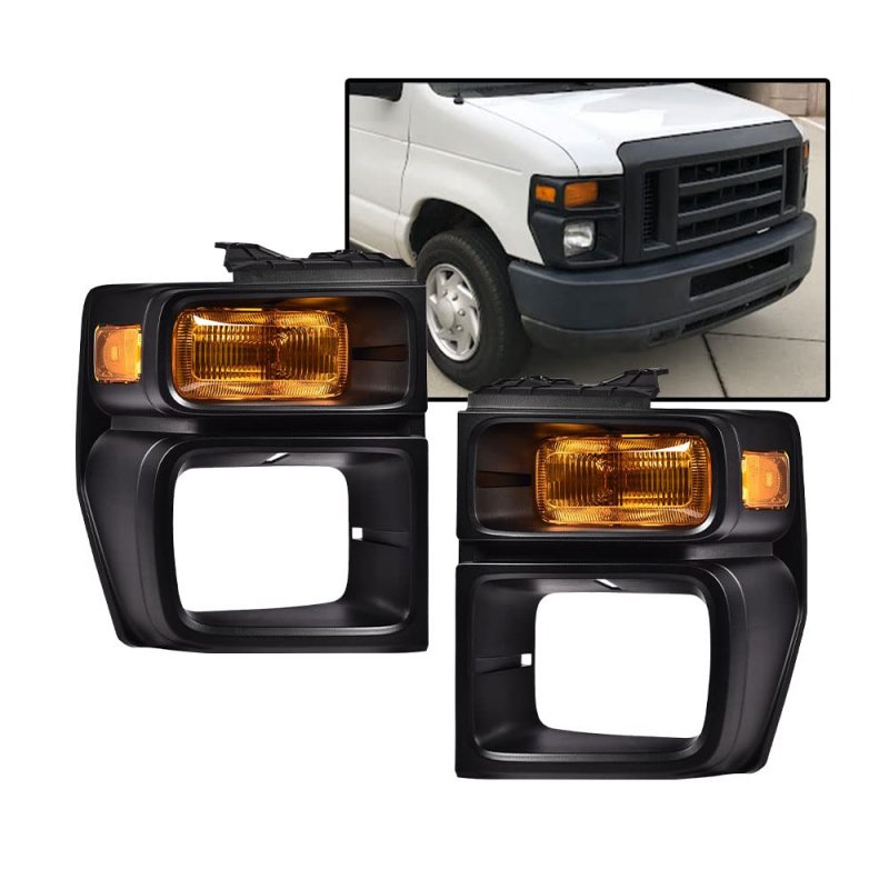 Headlight Trim Bezel With Parking Turn Signal Light For 08-14 Ford E150 E250 08-19 E350 Super Duty Headlamps Pair Set