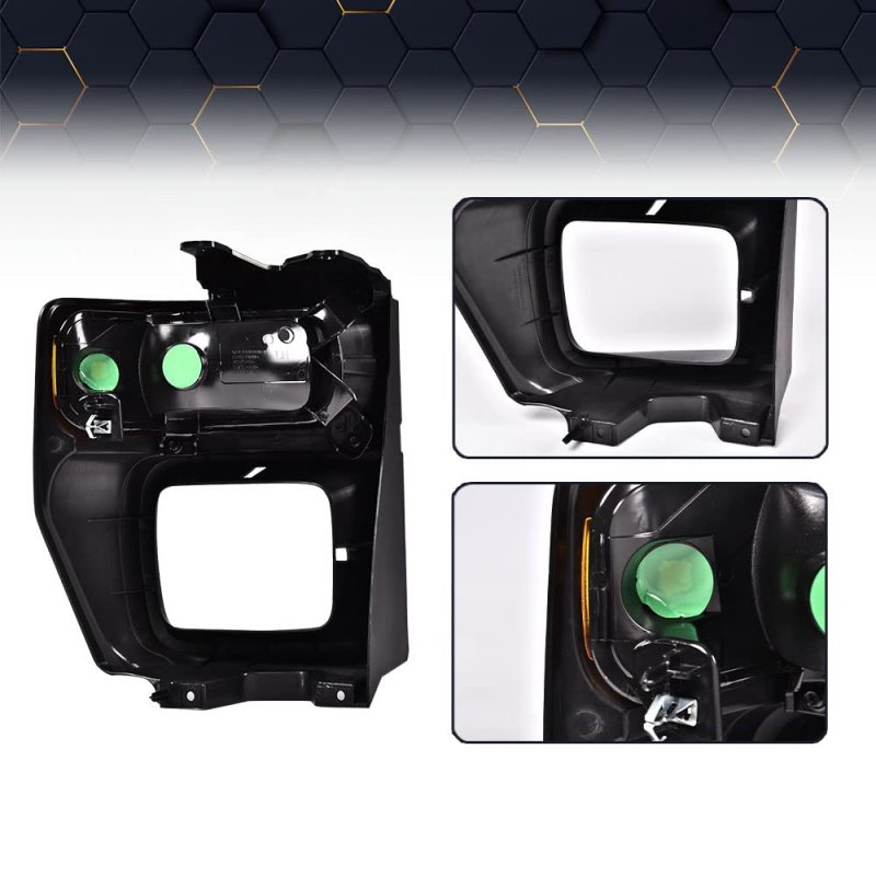 Headlight Trim Bezel With Parking Turn Signal Light For 08-14 Ford E150 E250 08-19 E350 Super Duty Headlamps Pair Set