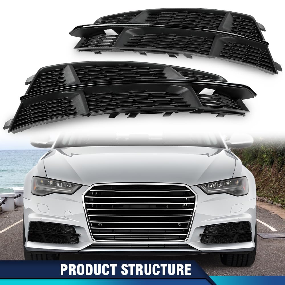 Front Bumper Fog Light Grille Cover Pair For Audi A6 C7 S-line 2015 2018 Black Abs Plastic Grill Covers Driver And Passenger