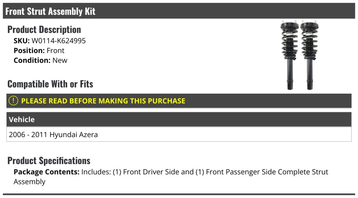 Front Strut And Coil Spring Assembly Set Of 2 Compatible With 2006-2011 Hyundai Azera