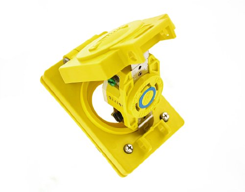 Leviton 69w75 30-amp 250 Volt- 3py Flush Mounting Locking Receptacle Industrial Grade Grounding Wetguard With Cover Yellow