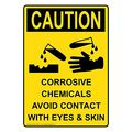 Compliancesigns Vertical Plastic Osha Caution Corrosive Chemicals Avoid Contact With Eyes Skin Sign 10 X 7 In English Text And 