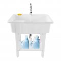 Loyalheartdy Freestanding Plastic Laundry Sink With Washboard Utility Cold Hot Water Faucet Premium Utility Tub For Room Garage 