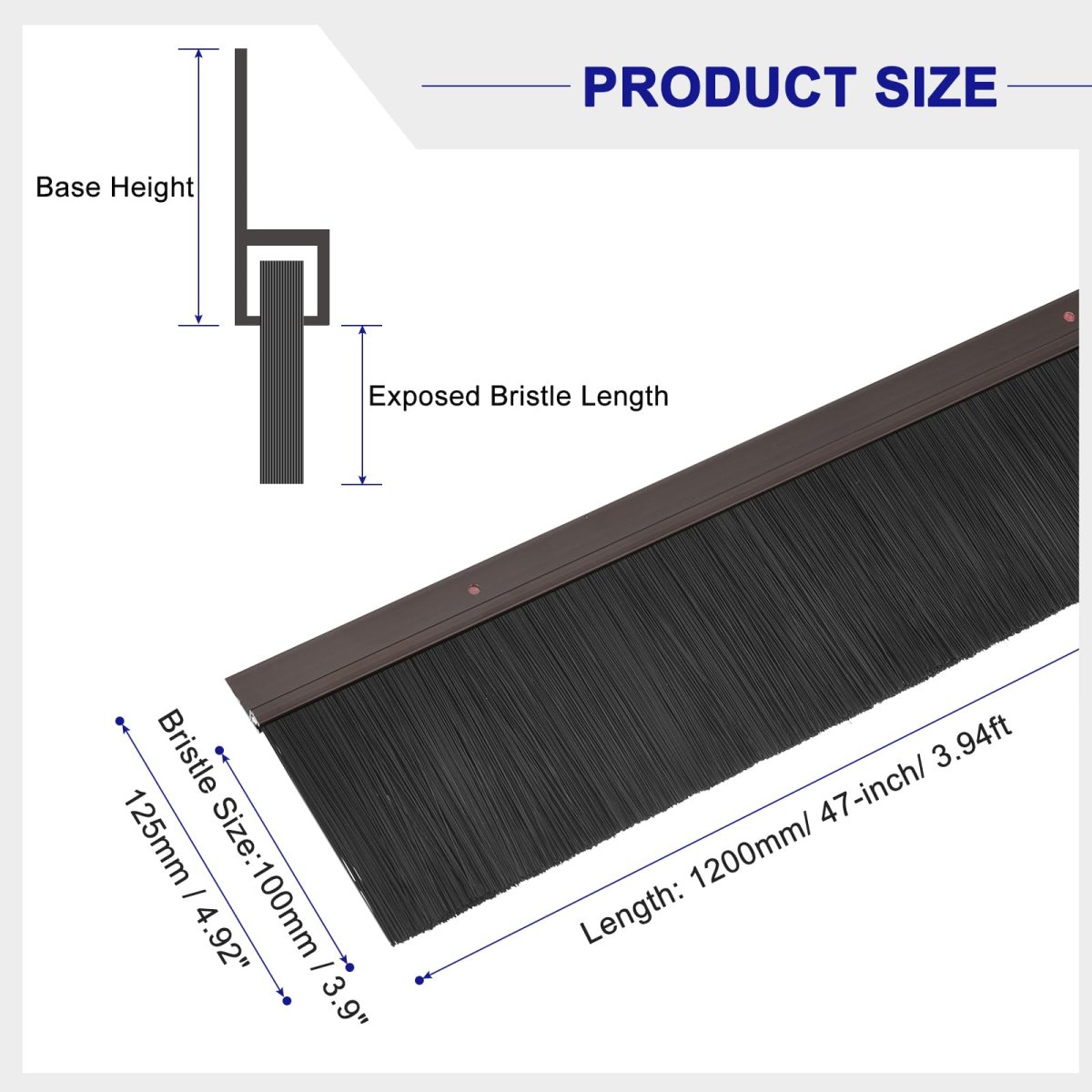 Door Brush Bottom Sweep 2 Pack H Shape Aluminum Alloy Base With 3 9 In Pp For Home Anddustrial Use 47 In Length Brown
