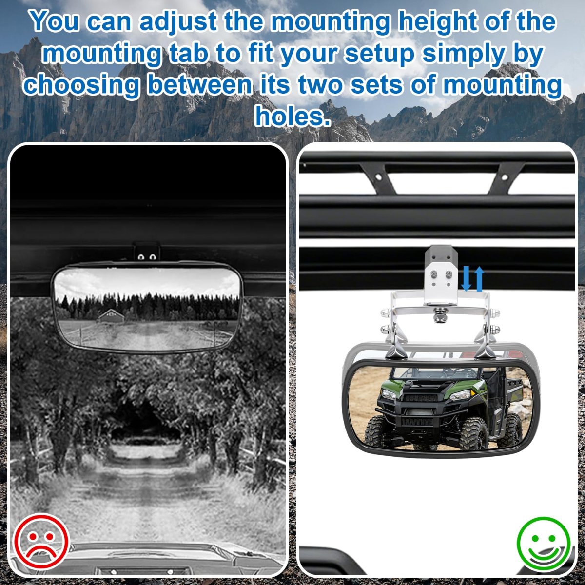 Utv Rear View Mirror For Polaris Ranger 500 570 900 Xp 1000 Crew 2013 To 2025 Convex Shatterproof Glass With Roll Cage Mount