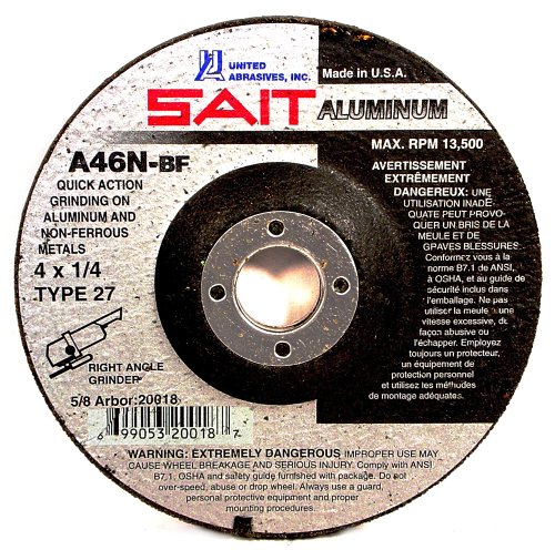 25-Pack United Abrasives SAIT 20065 Type 27 4-1/2-Inch x 1/4-Inch x 7/8-Inch Grade A24T Edge Depressed Center Grinding Wheels 