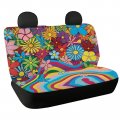 Drydeepin Rainbow Daisy Hippie Car Accessories Bench Seat Covers For Trucks 70s 80s 90s Wavy Swirl Print Saddle Blanket Cover