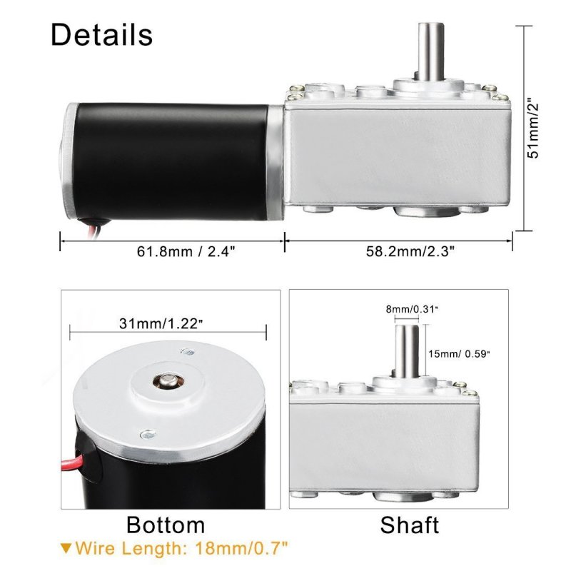 Dc 12v 220rpm Worm Gear Motor 5kg-cm Reversible High Torque Speed Reduce Turbine Electric Gearbox 8mm Shaft