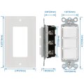 Baomain Triple Rocker Combination Switch 15 Amp 120 Volt 3 Individual Switches Commercial Grade With Ground Screw White Wall