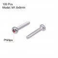 Uxcell M1 6x8mm Machine Screws Pan Phillips Cross Head Screw 304 Stainless Steel Fasteners Bolts 100pcs