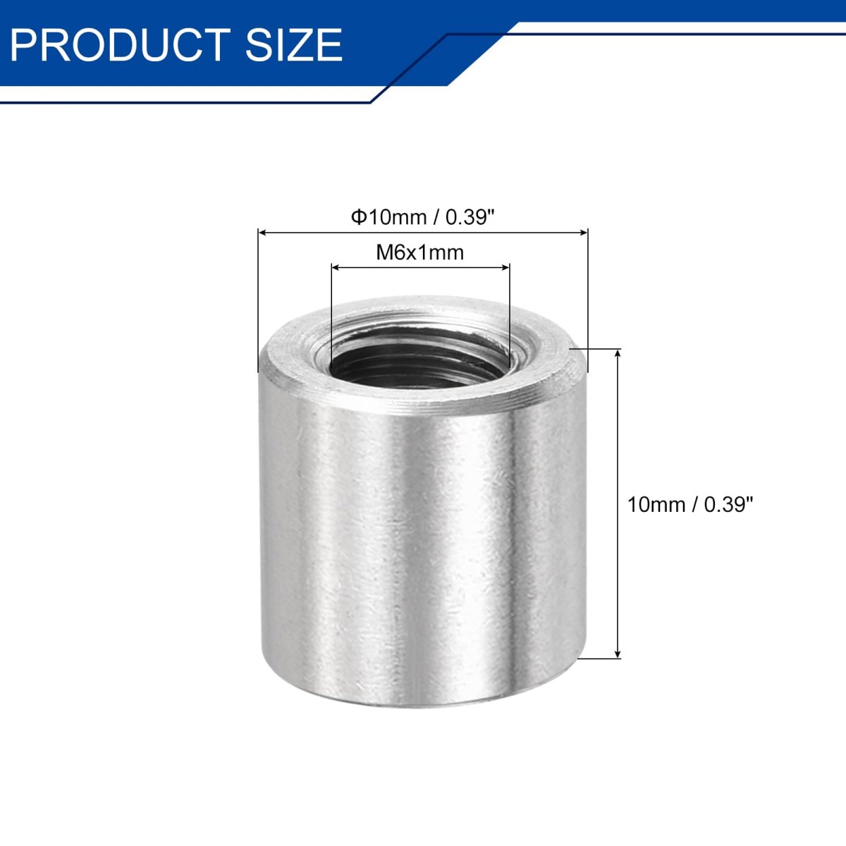 M6 Round Connector Nuts 304 Stainless Steel Coupling Nut 10mm 0 39inch Length Pack Of 12