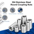 M6 Round Connector Nuts 304 Stainless Steel Coupling Nut 10mm 0 39inch Length Pack Of 12