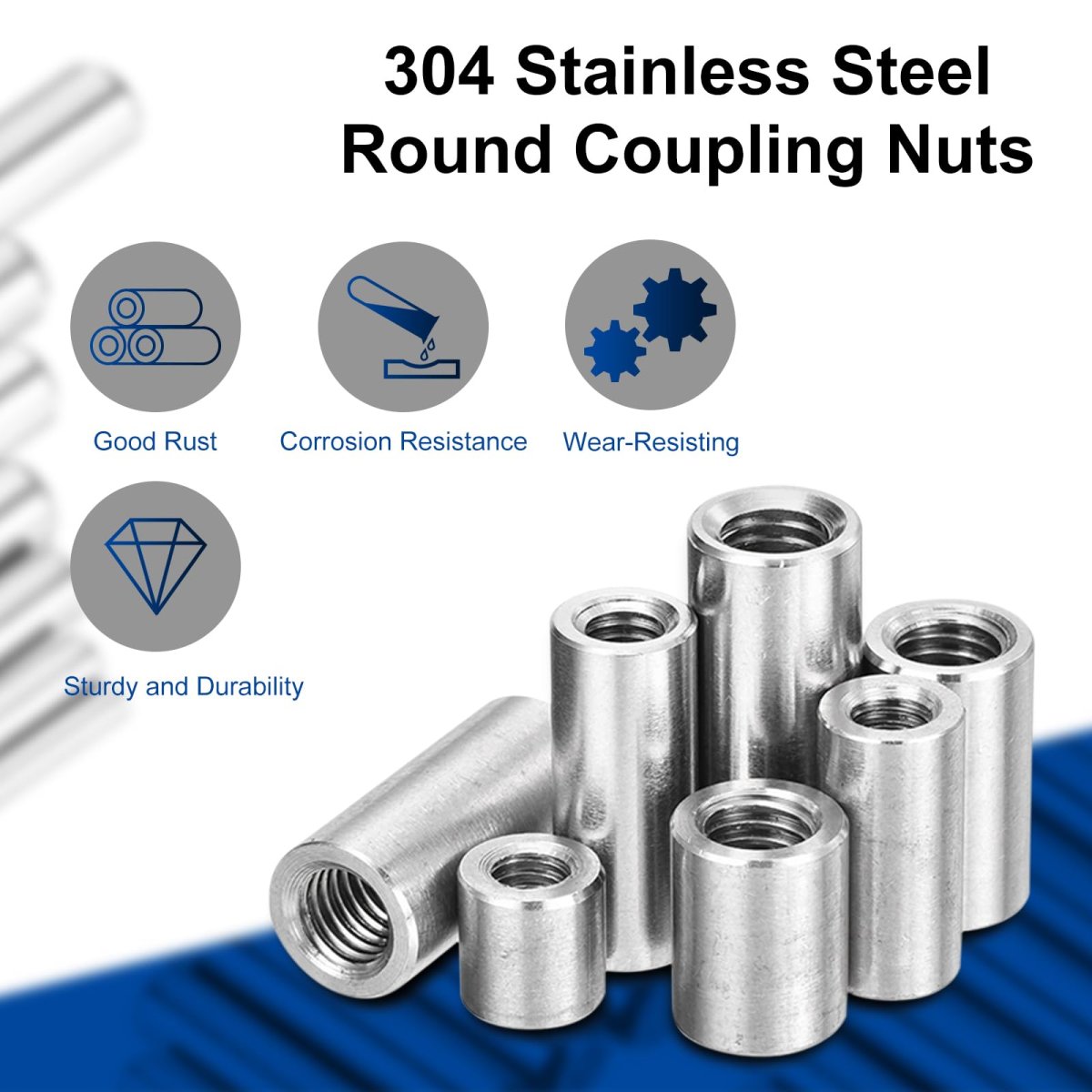 M6 Round Connector Nuts 304 Stainless Steel Coupling Nut 10mm 0 39inch Length Pack Of 12