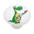 Rock And Roll Dinosaur Ceramic Drawer Knob White High Gloss Round Cabinet Pull For Dressers Closets 1 5 In Diameter With 
