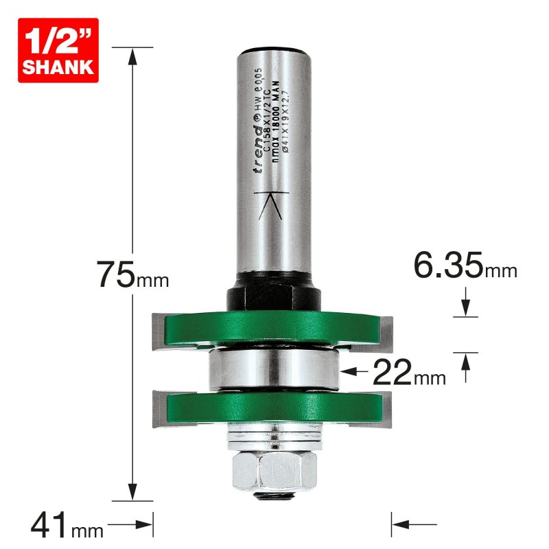 C158x1 2tc Tongue And Groover Set 41mm Diameter Router Bit With Tungsten Carbide Tips Ptfe Non Stick Coating 0 5 In Shank