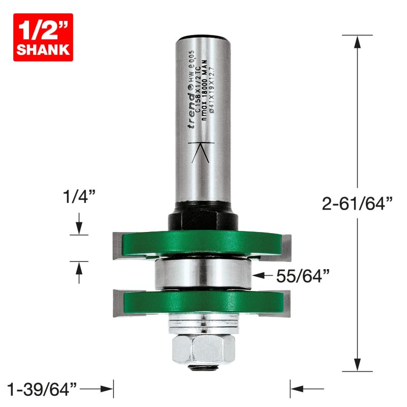 C158x1 2tc Tongue And Groover Set 41mm Diameter Router Bit With Tungsten Carbide Tips Ptfe Non Stick Coating 0 5 In Shank