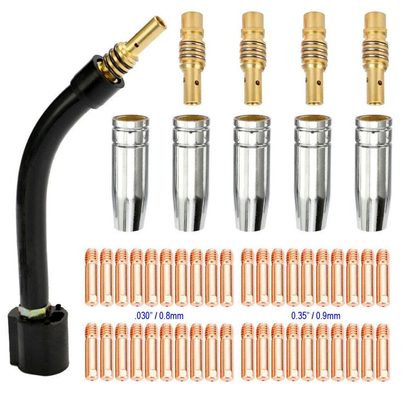 Mig130-050 50 Pcs Mig Wire Feeder Welder Consumables 20-pcs 030a Tip 0 35a 5-pcs Nozzle Holder And Swan Neck Use For Mig-130a