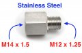 Autobahn88 Stainless Steel Sensor Adaptor M14 X1 5 Female To M12 25 Male Hex 18