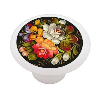 Russian Flower Design High Gloss Ceramic Drawer Knob