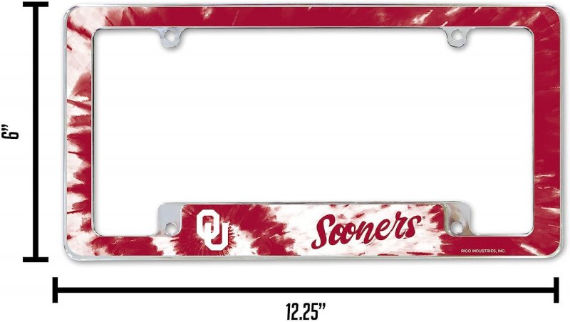 Oklahoma Sooners Chrome Metal Set Of 2 License Plate Frames With Bold Tie Dye Design