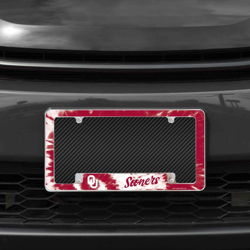 Oklahoma Sooners Chrome Metal Set Of 2 License Plate Frames With Bold Tie Dye Design