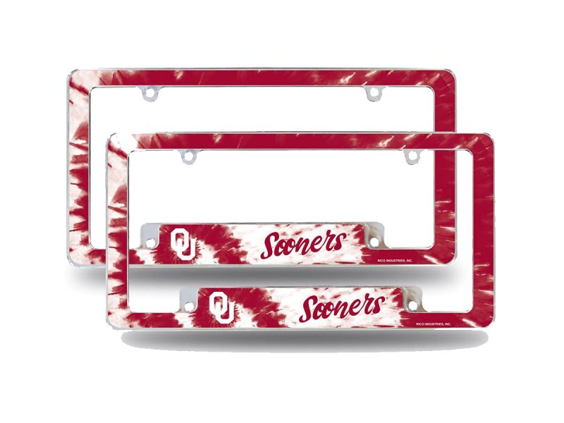 Oklahoma Sooners Chrome Metal Set Of 2 License Plate Frames With Bold Tie Dye Design