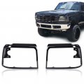 G-plus 2pcs Gloss Black Grille Headlight Door Bezel Chrome Set Compatible With Bronco 1992-1996 Fit Ford F150 F250 F350