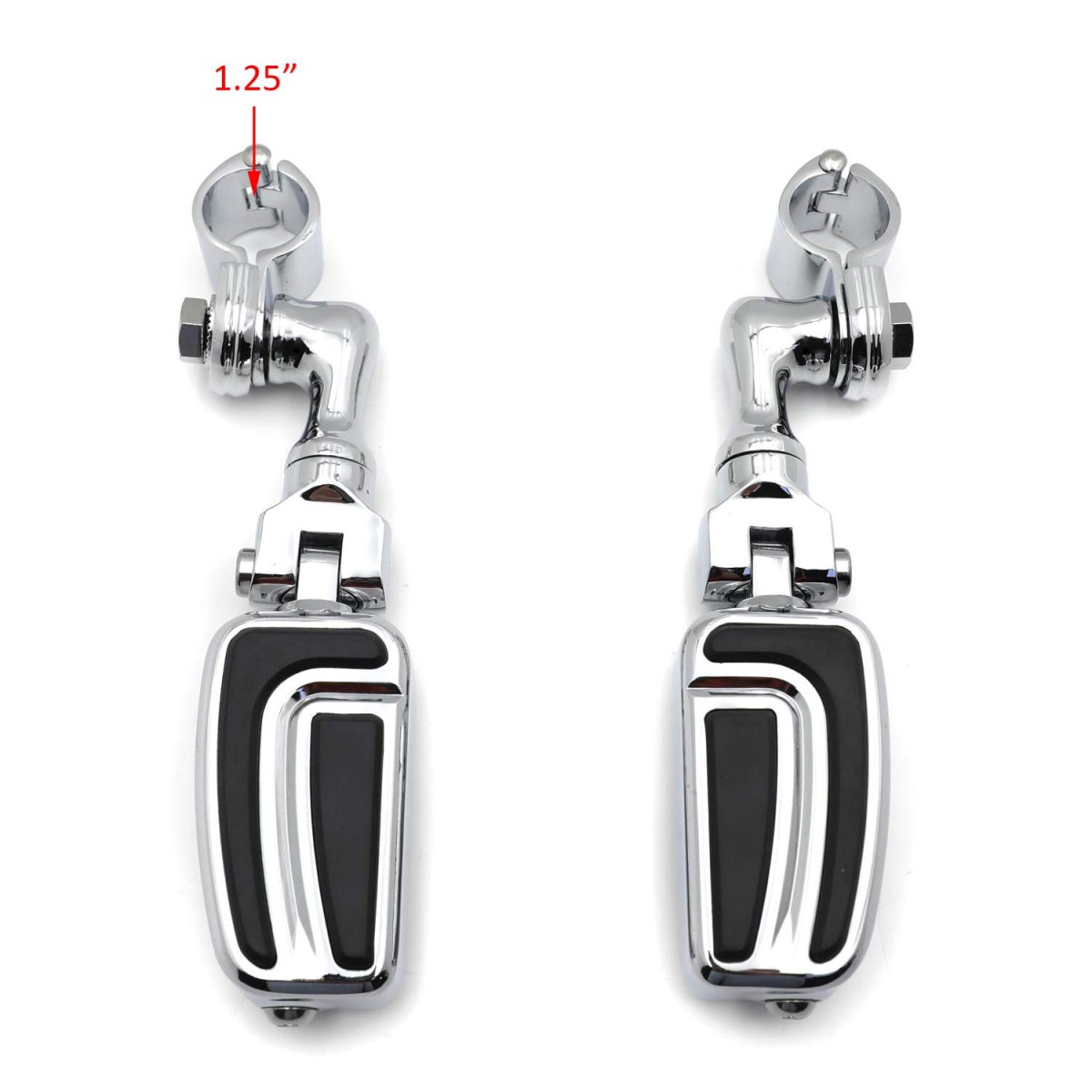 Chrome Short Angled Adjustable Peg Mounting Kit With Airflow Foot For Goldwing Shadow Valkyrie Triumph 1-1 4 Inch 1 25 Front