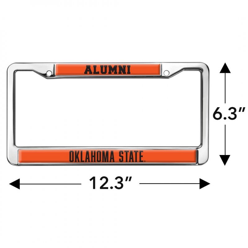 Oklahoma State University Alumni Logo License Plate Frame Full Size Standard Metal Water And Uv Resistant 12 3 In X 6