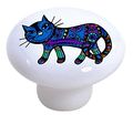 Carolina Hardware And Decor 2414 Blue Abstract Cat Ceramic Cabinet Drawer Knob 