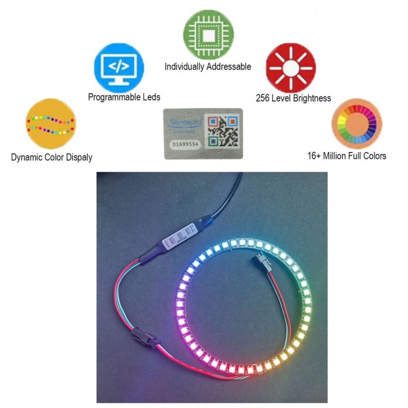Ws2812 Rgb Led Ring 45 Bits Dc5v Ws2812b 5050 Full Color Addressable Light With Sm2 54 3p Wire For Arduino Raspberry Pi Esp8266