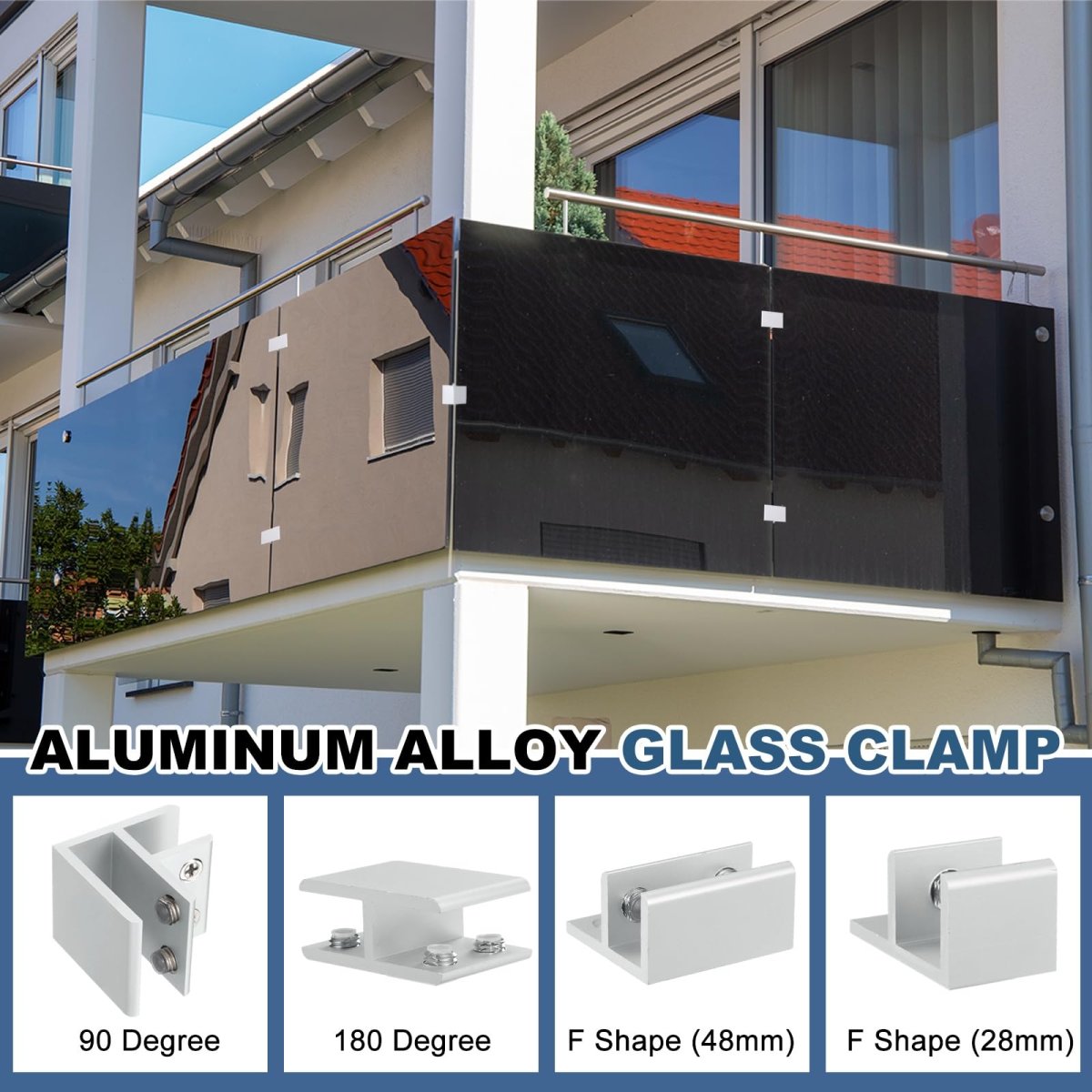 2pcs F Shape 48mm Glass Clamp Aluminum Alloy Adjustable Clip For 13-16mm Thickness Wall Mounting Support Bracket Shelf Mirror