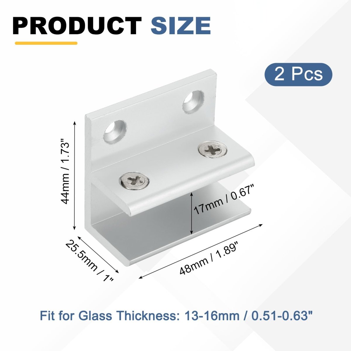 2pcs F Shape 48mm Glass Clamp Aluminum Alloy Adjustable Clip For 13-16mm Thickness Wall Mounting Support Bracket Shelf Mirror