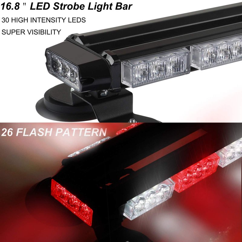 16 8 In Led Strobe Flashing Light Bar 26 Modes Emergency Hazard Warning Beacon With Magnetic Base For Car Trucks Trailer Roof