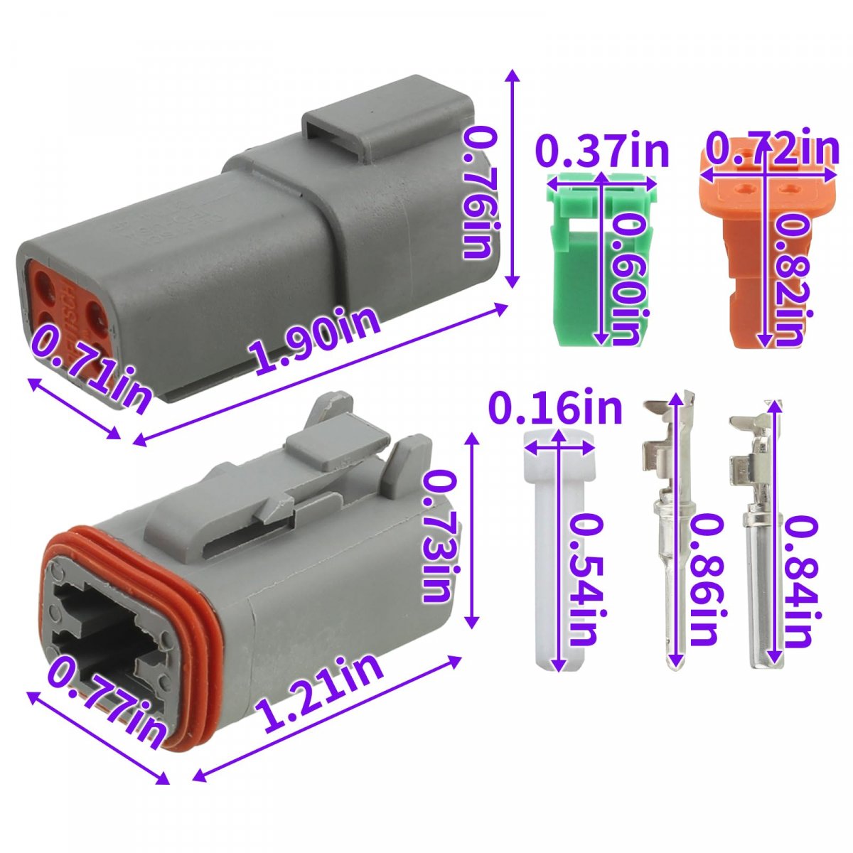 Carbhub 6 Sets Dt 4 Pin Waterproof Electrical Wire Connector Fit For Truck Off-road Vehicles Construction Agriculture Marine