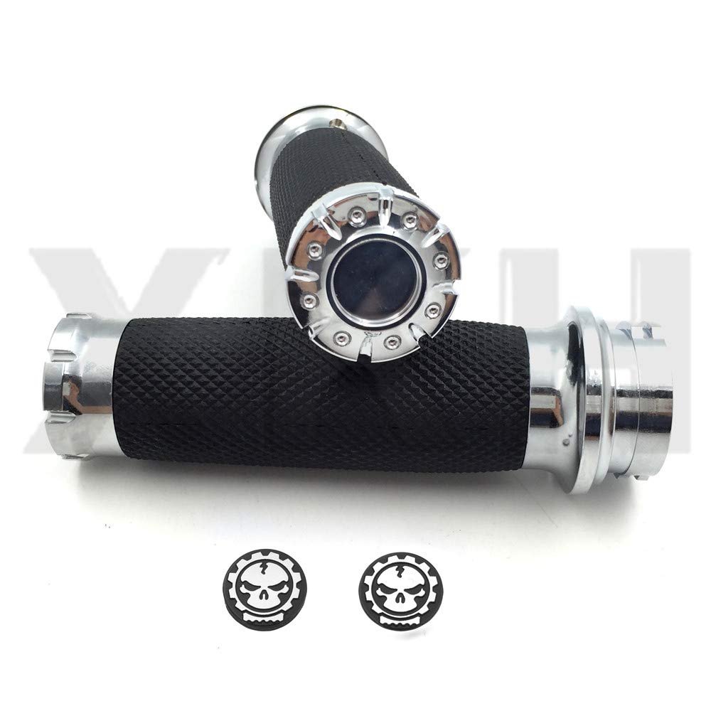 Chrome Cnc Precision Cut Skull Handlebar Grips 1 In 25mm For H-d Touring Sportster Dyna Cvo Street Bob Wide Glide V-rod