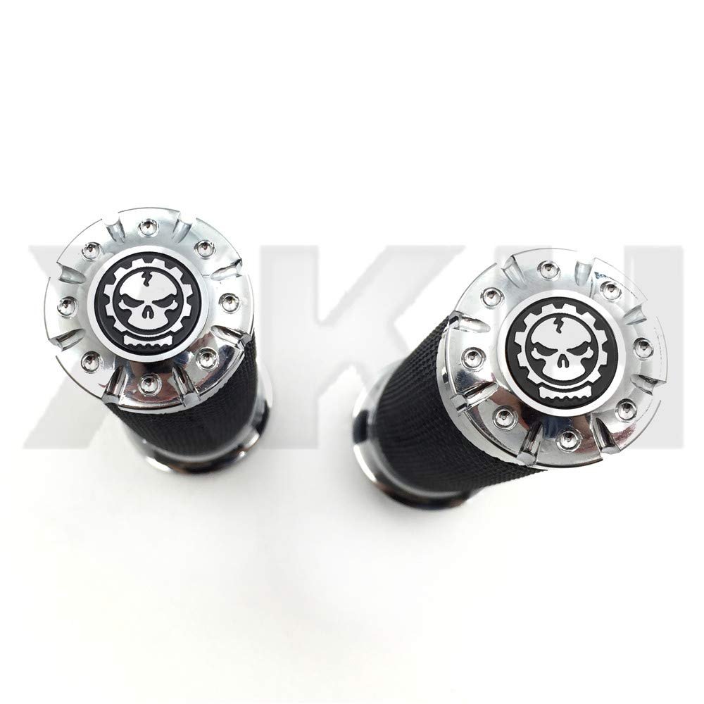 Chrome Cnc Precision Cut Skull Handlebar Grips 1 In 25mm For H-d Touring Sportster Dyna Cvo Street Bob Wide Glide V-rod