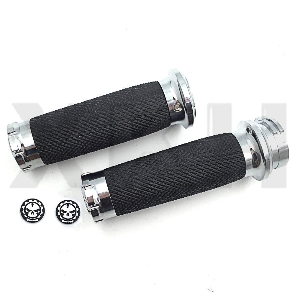 Chrome Cnc Precision Cut Skull Handlebar Grips 1 In 25mm For H-d Touring Sportster Dyna Cvo Street Bob Wide Glide V-rod