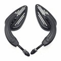 Httmt Mt427-008- Motorcycle Black Rear View Left Right Grooved Mirrors Compatible With H-d 1982-later All Models Softail Dyna