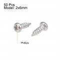 Uxcell 2x6mm Self Tapping Screws Phillips Pan Head Screw 316 Stainless Steel Fasteners Bolts 50pcs