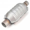 Fomiuzy 25 Inch 2 Inlet Outlet Catalytic Converter Universal High Flow Front Cat Convertor Direct-fit With O2 Port Heat Shield 