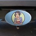 Rockabilly Retro Pin Up Girl With Tattoos Oval Tow Trailer Hitch Cover Plug Insert