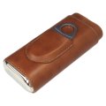 3 Finger Cigar Case Iron Cover Portable Soft Glossy Leather Holder With Cutter For Travel 