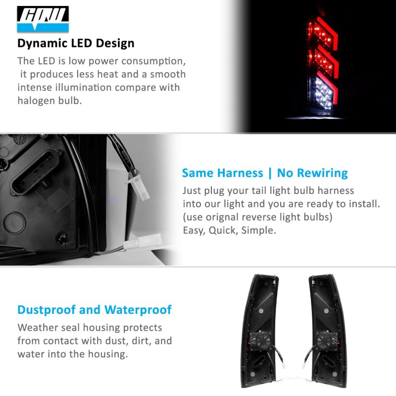 Cpw Tail Lights For 1992-1999 Chevy Suburban 1500 2500 Gmc 1992-1994 Blazer Yukon 1995-2000 Tahoe Pickup Gloss Black Clear