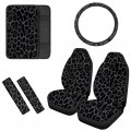 Jiueut Black Leopard Car Seat Covers For Fronts Fashion Cheetah Print Accessories With Steering Wheel Cover Armrest Pad And 