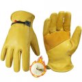 Kongouard Winter Leather Work Gloves Insulated Thermal Cowhide For Working In Cold Weather Fleece-lined Medium 