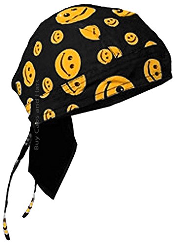 Smiley Face Doo Rag Bandana Black Skull Cap Mens Womens Happy